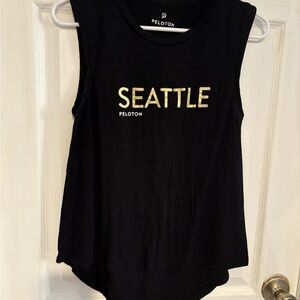 Peloton Black Muscle Tee with Gold 'Seattle' Print